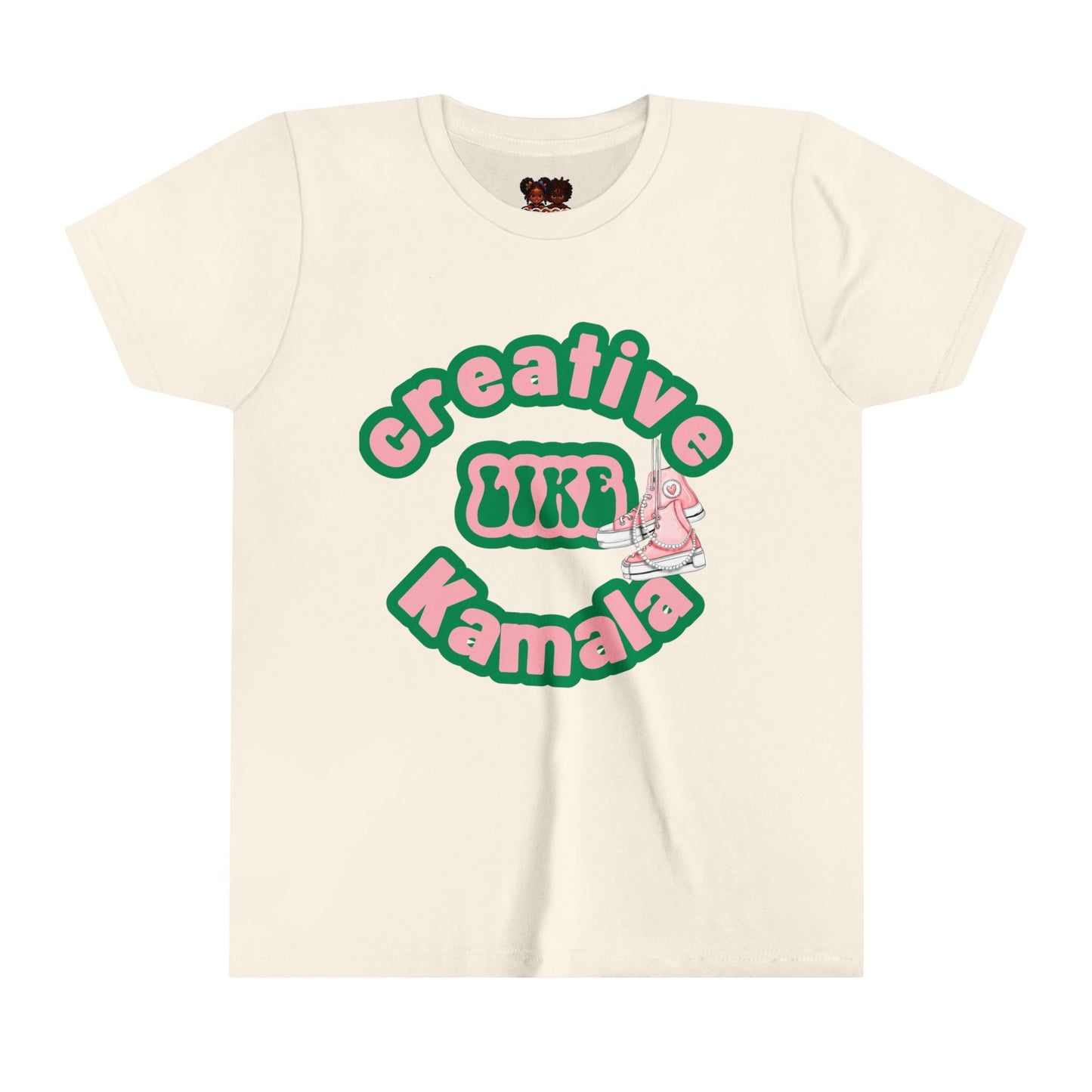 Creative Like Kamala Youth Tee | Pink and Green Outline