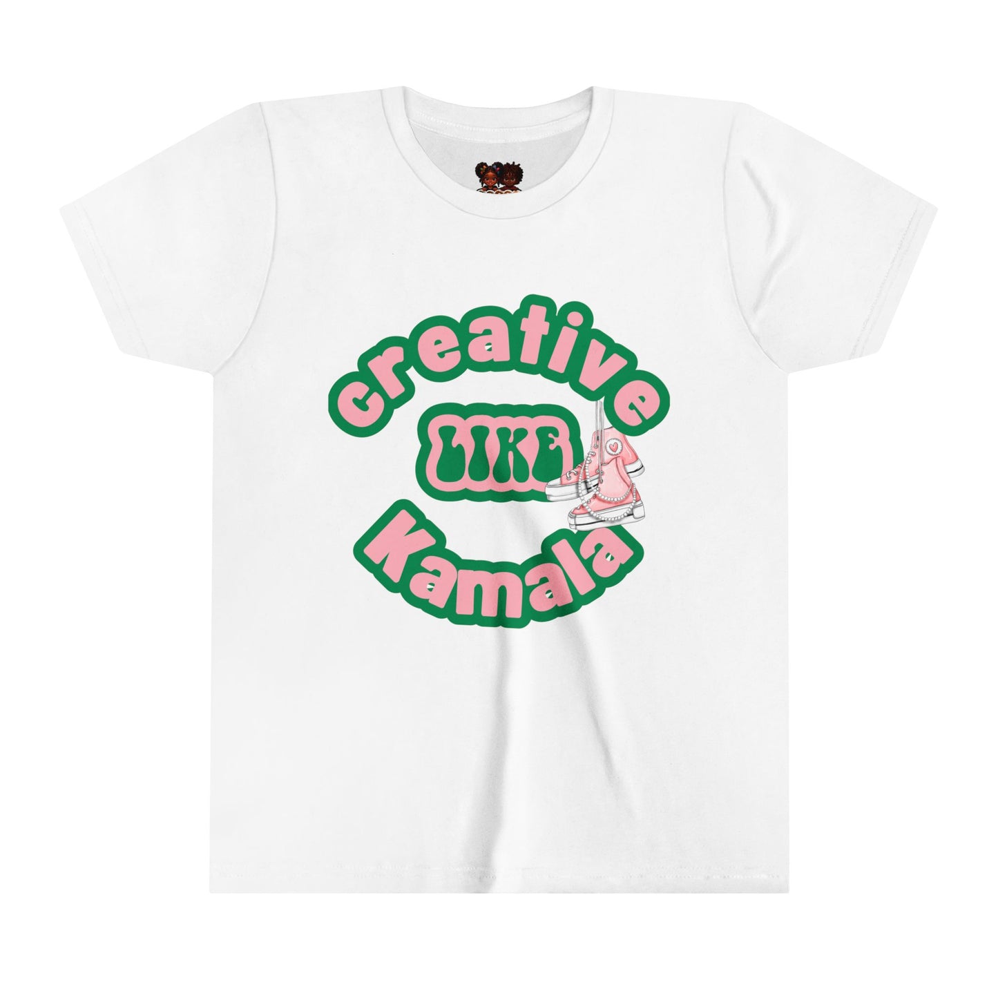 Creative Like Kamala Youth Tee | Pink and Green Outline