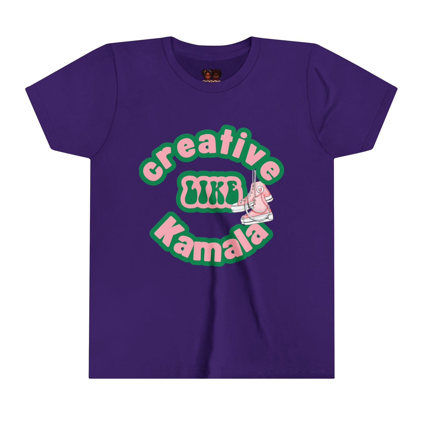 Creative Like Kamala Youth Tee | Pink and Green Outline