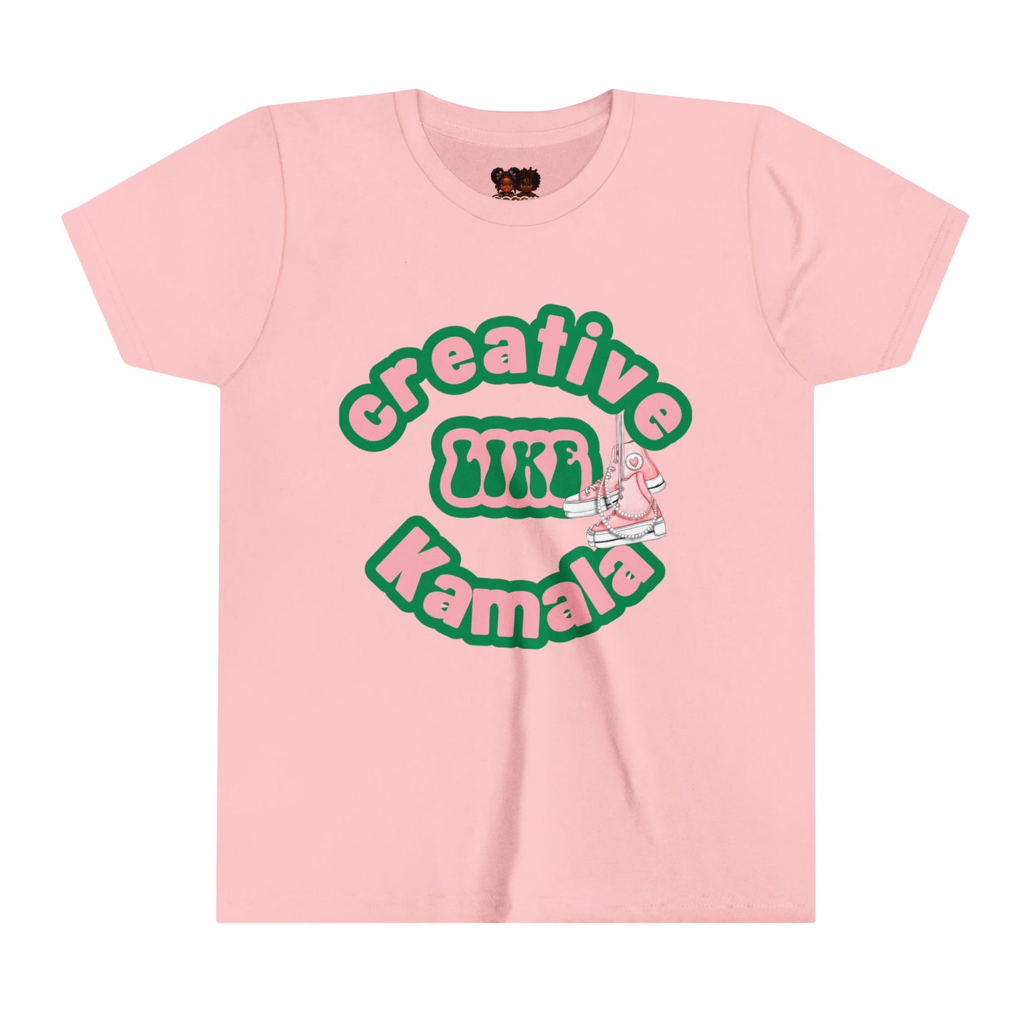 Creative Like Kamala Youth Tee | Pink and Green Outline